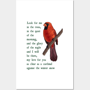 Loved One Cardinal Condolence Message and Illustration (Green on White) Posters and Art